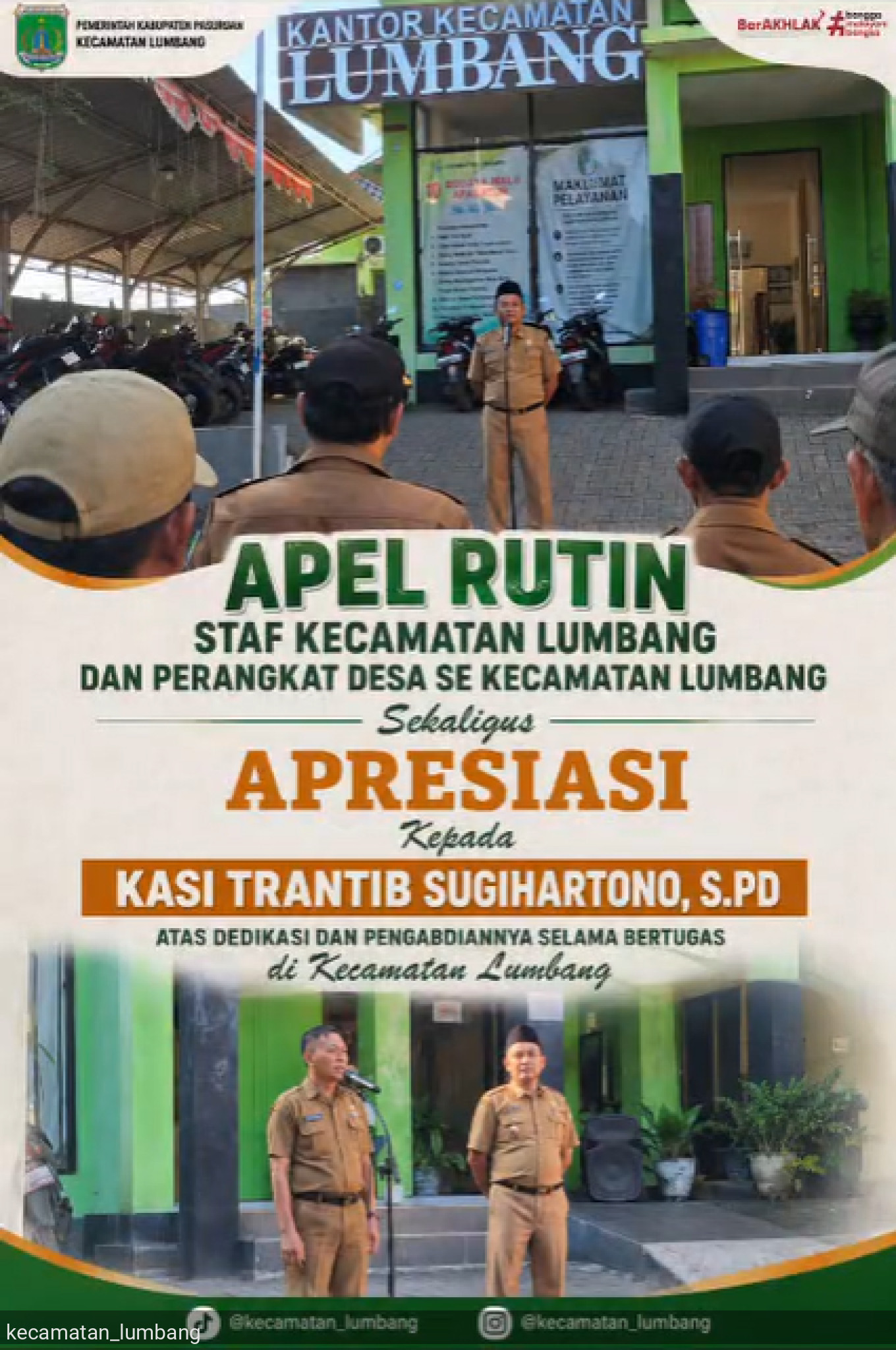 Apel Rutin Staf & Perangkat Desa Se Kecamatan Lumbang sekaligus Apresiasi kepada Kasi Trantib yang akan Purna Tugas